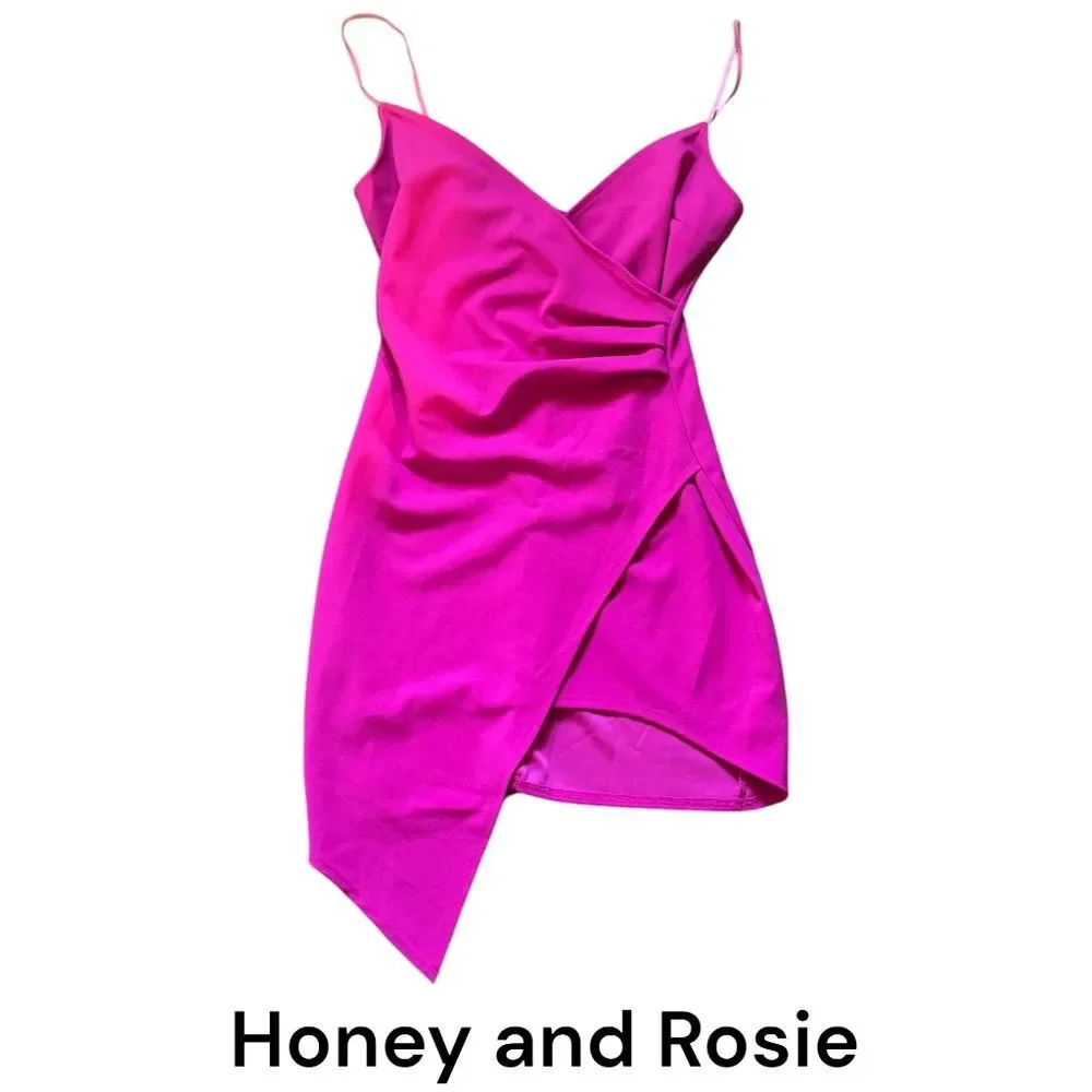honey and rosie homecoming dresses Pink Asymmetrical Spaghetti Strap Mini Bodycon Dress Medium colour_brown